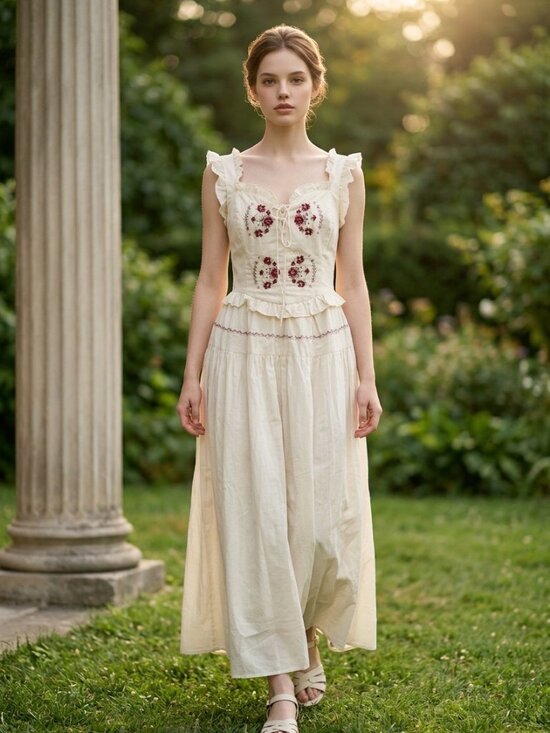 Moon River Dresses & Skirts - NWOT Moon River Floral Embroidered Midi Dress Ivory Size M